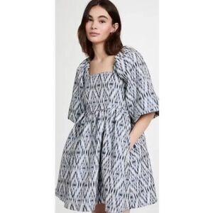 Munthe Chew Blue Puff Sleeve Oversized Puffy Mini Dress NWT Size FR 36 / US 6